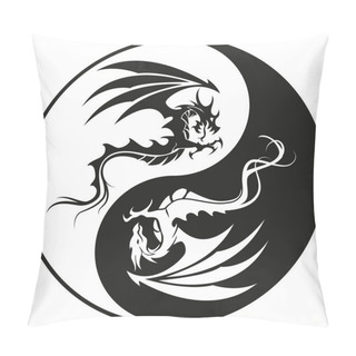 Personality  Dragons In Yin And Yang Circle - Dragon Symbol Tattoo, Black And White Vector Illustration Pillow Covers