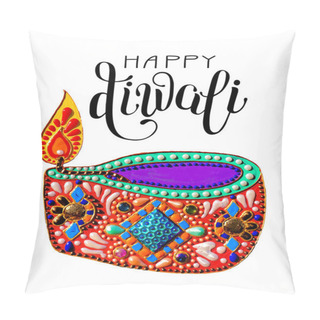 Personality  Original Greeting Card To Deepavali Festival With Diya Jewels Pa Pillow Covers