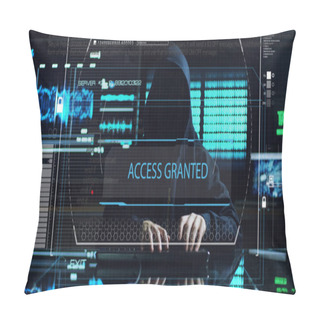 Personality  Hacker Tries To Enter The System Using Codes And Numbers To Find Out The Security Password.The Hacker Enters The Software To Steal Login Information.Concept: Immersive Technology,augmented Reality Pillow Covers