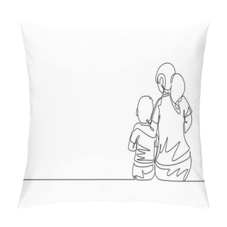 Personality  One Continuous Line Drawing Young Mother Talking With Her Son About Goal And Purpose Of Life At Home, Family Life. Happy Parenting Concept. Dynamic Single Line Draw Graphic Design Vector Illustration Pillow Covers