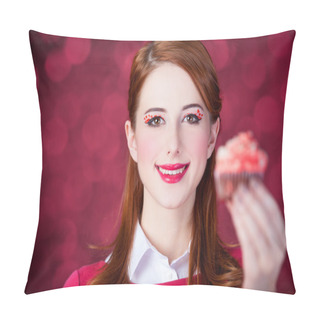 Personality  Redhead Girl With Cake. Pillow Covers