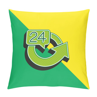 Personality  24 Hours Green And Yellow Modern 3d Vector Icon Logo Pillow Covers