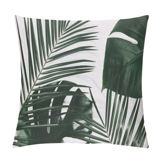 Personality  Green Palm And Monstera Leaves On White Surface Pillow Covers