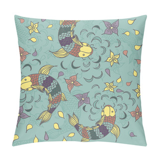 Personality  Vector Seamless Pattern With Hand Drawn Fishes, Flowers And Wate Pillow Covers