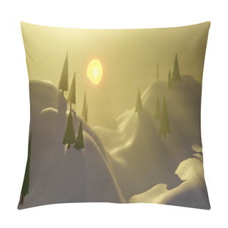 Personality  Winter Landscape With Fir Trees At Sunset. 3d Render Illustration Pillow Covers