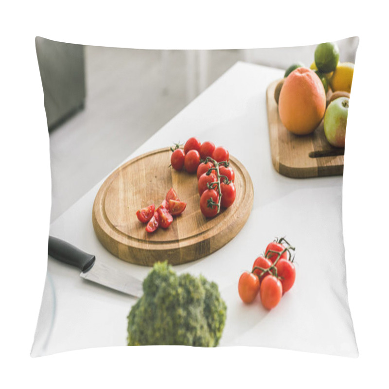 Personality  Tasty Red Cherry Tomatoes On Wooden Cutting Board  Pillow Covers
