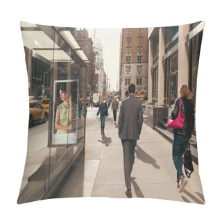 Personality  NEW YORK, USA - OCTOBER 11, 2022: People Walking On Sidewalk On City Street  Pillow Covers