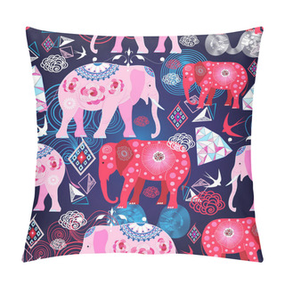 Personality  Seamless Bright Print With Decorative Elephants And Geometry. Pillow Covers