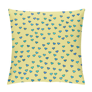 Personality  Seamless Pattern. Tiny Blue And Green Hearts. Abstract Repeating. Cute Backdrop. Yellow Background. Template For Valentine's, Mother's Day, Wedding, Scrapbook, Surface Textures. Vector Illustration. Pillow Covers