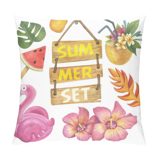 Personality  Tropical Summer Set. Watercolor On White Background Pillow Covers