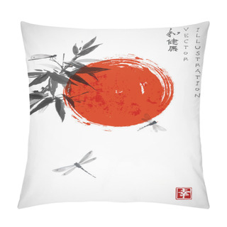 Personality  Bamboo , Dragonflies And Rising Sun Pillow Covers