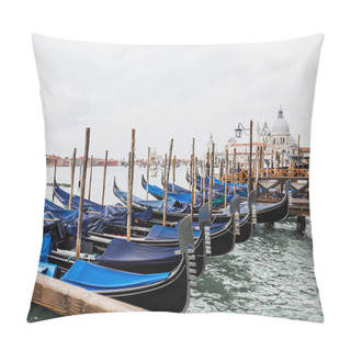 Personality  River, Blue Gondolas And Santa Maria Della Salute In Venice, Italy  Pillow Covers