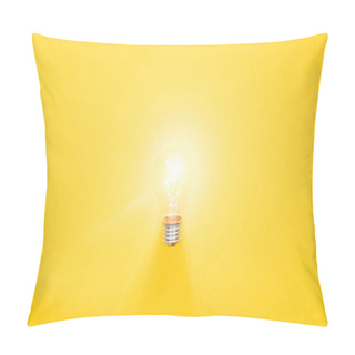 Personality  Glowing Light Bulb On Yellow Background, Having New Ideas Concept Pillow Covers