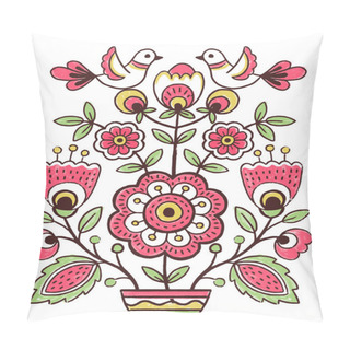 Personality  Vector Pattern Design In The Styles Of Ukrainian Folk Traditional Embroidery Tree Of Life. Flowers Elements, Foliage And Birds Pillow Covers