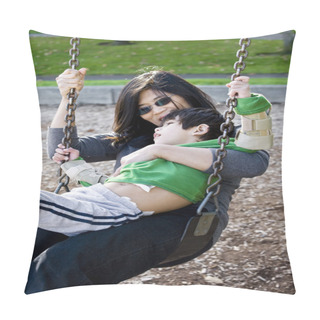 Personality  Mother Swinging With Her Disabled Son Pillow Covers