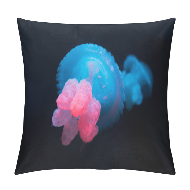 Personality  Blue Blubber Jellyfishes With Neon Light On Black Background Pillow Covers