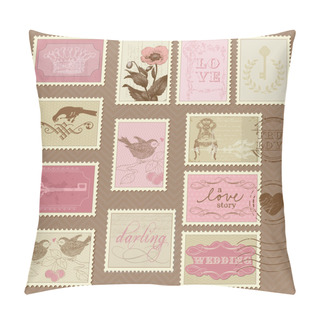 Personality  Retro Postage Stamps - For Wedding Design, Invitation Pillow Covers