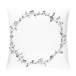 Personality  Vector Sheet Music Round Frame - Musical Notes Melody On White Background Pillow Covers