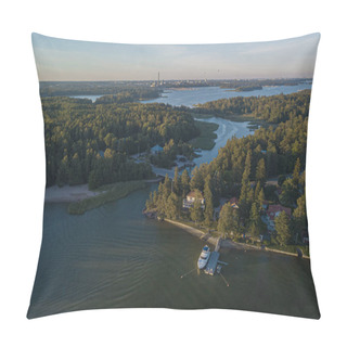 Personality  Photo From A Drone Over The Sea, Sunny Evening, Scandinavian Nature, Yacht, Gulf Of Finland, Finland. Pillow Covers