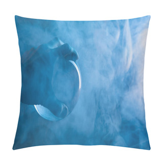 Personality  Cropped View Of Male Hand With Crystal Ball And Smoke Around On Dark Blue Pillow Covers