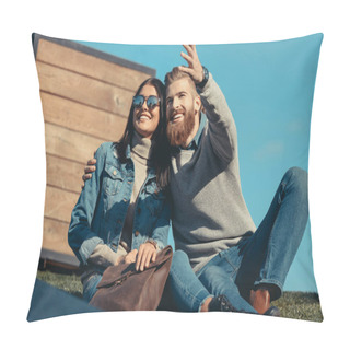 Personality  Couple Sitting On Grass Pillow Covers