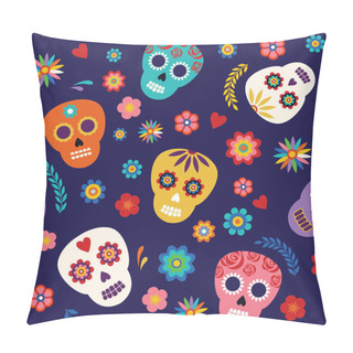 Personality  Day Of The Dead Skulls On A Purple Background Pillow Covers