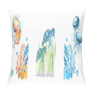 Personality  Aquarelle Painting Of Sea Animals Sketch Art Illustration Pillow Covers