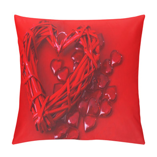 Personality  Lots Of Little Red Hearts And One Big One On A Red Background. Valentine's Day. Pillow Covers