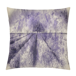 Personality  Watercolour Painting Of Beautiful Image Of Lavender Field Landscape With Single Tree Toned In Purple Pillow Covers