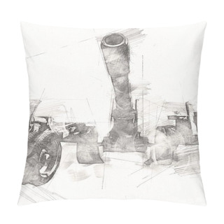 Personality  Battlefield Cannon Military Art Illustration Drawing Sketch Pillow Covers