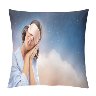 Personality  Happy Young Woman In Pajama And Eye Sleeping Mask Pillow Covers