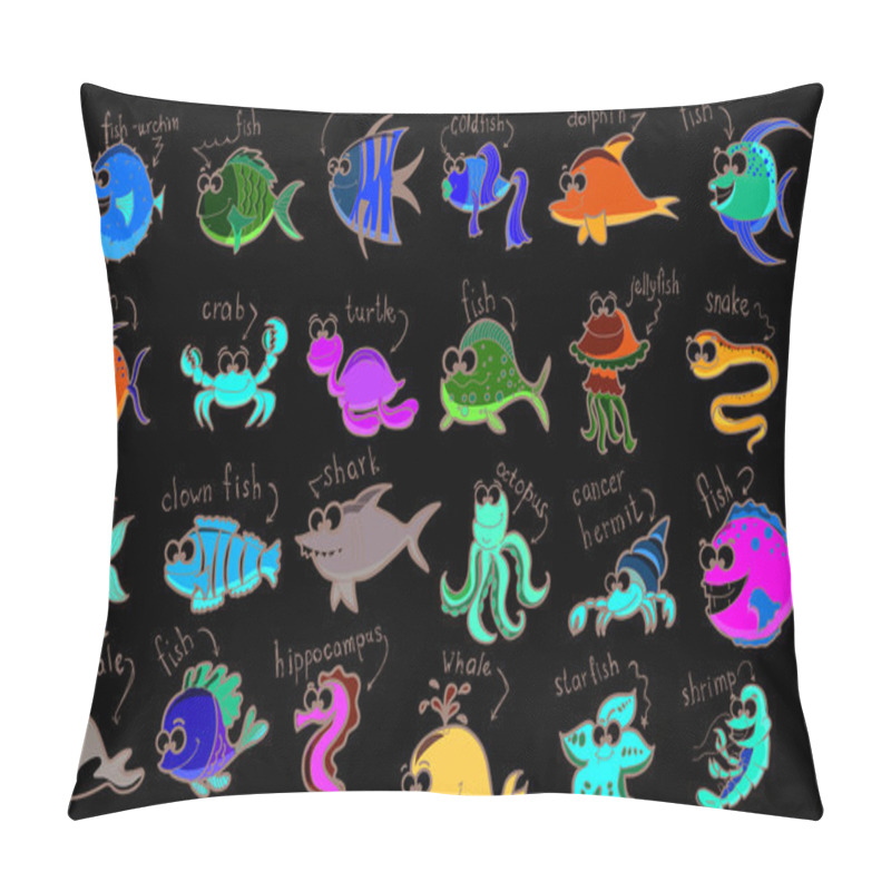 Personality  Big set of cartoon marine animals pillow covers