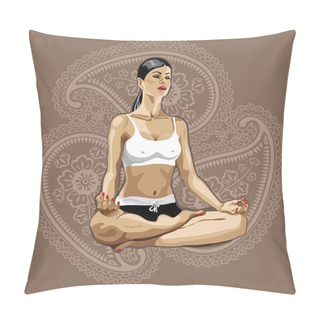 Personality  One Yoga Woman Practicing  Lotus Pose.Paisley Background Pillow Covers