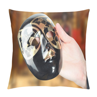 Personality  Copper Black And Gold  Venetian Mask On A Yellow Background Pillow Covers