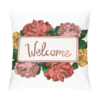 Personality  Vector Roses Floral Botanical Flowers. Black And White Engraved Ink Art. Frame Border Ornament Square. Pillow Covers