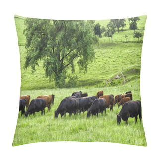Personality  Idyllic Green Landscape With Grazing Cows Pillow Covers