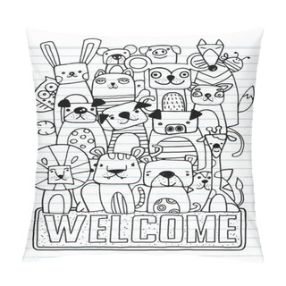 Personality  Funny Animal Vector Illustration Cartoon Set,cute Hand-drawn  Pillow Covers