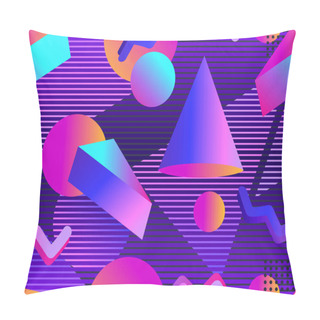 Personality  Retro Futurism Seamless Pattern. Geometric Elements Memphis In The Style Of 80's. Synthwave Retro Background. Retrowave. Vector Illustration Pillow Covers