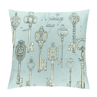 Personality  Hand-drawn Set Of Various Vintage Keys. Pillow Covers