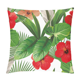 Personality  Hibiscus And Tropical Leaves White Background Pillow Covers