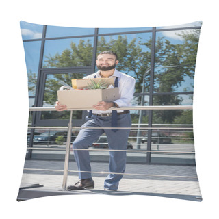 Personality  Fired Happy Businessman With Cardboard Box Pillow Covers