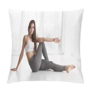 Personality  Young Woman Exercising And Stretching In Dance Class Pillow Covers