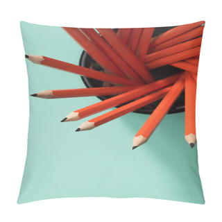 Personality  Top View Of Graphite Pencils In Desk Organizer On Green  Pillow Covers