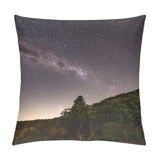 Personality  Stars And The Milky Way Night Sky With Headland And Trees Taken From Killcare Beach On The Central Coast Of NSW, Australia. Pillow Covers