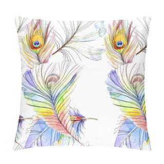 Personality  Colorful Bird Feather From Wing Isolated. Watercolor Background Illustration Set. Watercolour Drawing Fashion Aquarelle Isolated. Seamless Background Pattern. Fabric Wallpaper Print Texture. Pillow Covers