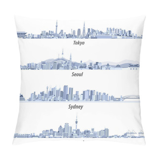 Personality  Abstract Vector Illustrations Of Tokyo, Seoul, Sydney And Auckland Skylines Pillow Covers