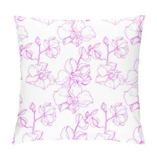 Personality  Beautiful Pink Orchid Flowers. Seamless Background Pattern. Fabric Wallpaper Print Texture. Engraved Ink Art. Pillow Covers