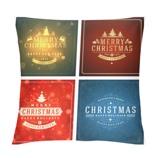 Personality  Christmas Greetings Cards Vector Backgrounds Set Pillow Covers