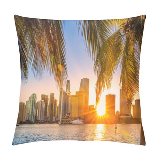 Personality  Miami, Florida Skyline With Sunbeams Shining Through The Skyscrapers. Miami Is A Majority-minority City And A Major Center And Leader In Finance, Commerce, Culture, Arts, And International Trade. Pillow Covers