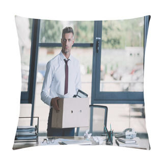 Personality  Dismissed Businessman Holding Box While Standing Near Workplace  Pillow Covers